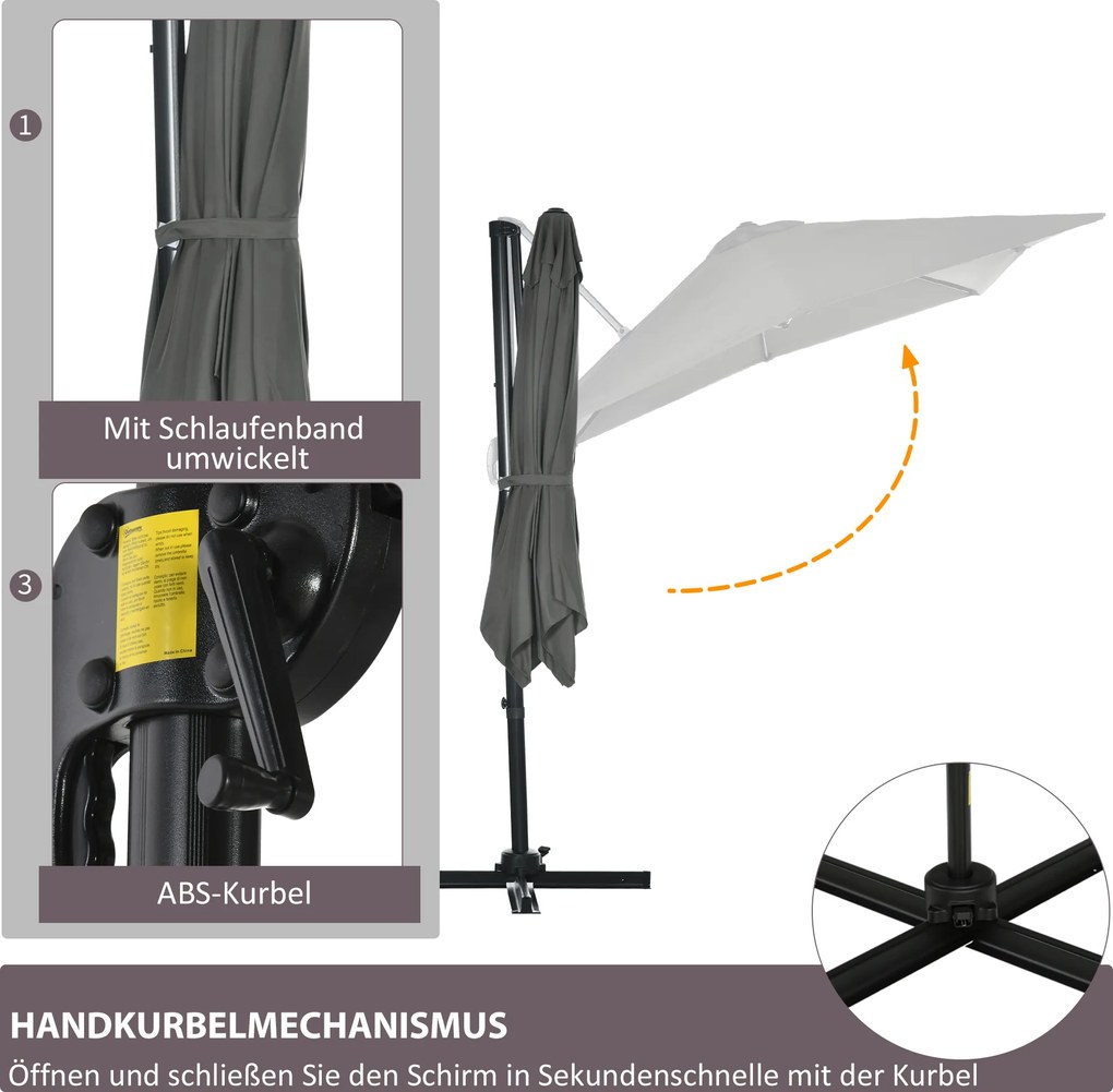 Outsunny Parasol ogrodowy z bocznym ramieniem szary kwadratowy odporny na warunki atmosferyczne | Aosom PL