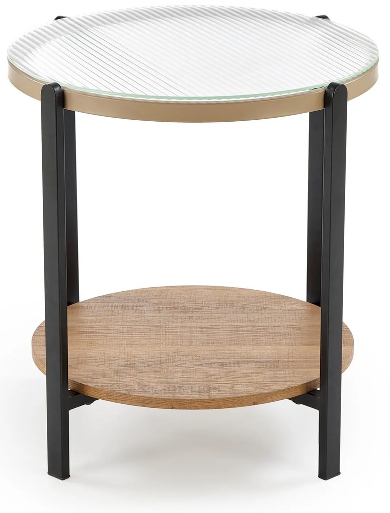 Okrągła mała ława z półką naturalny/szkło 53/55 cm KAMALA S