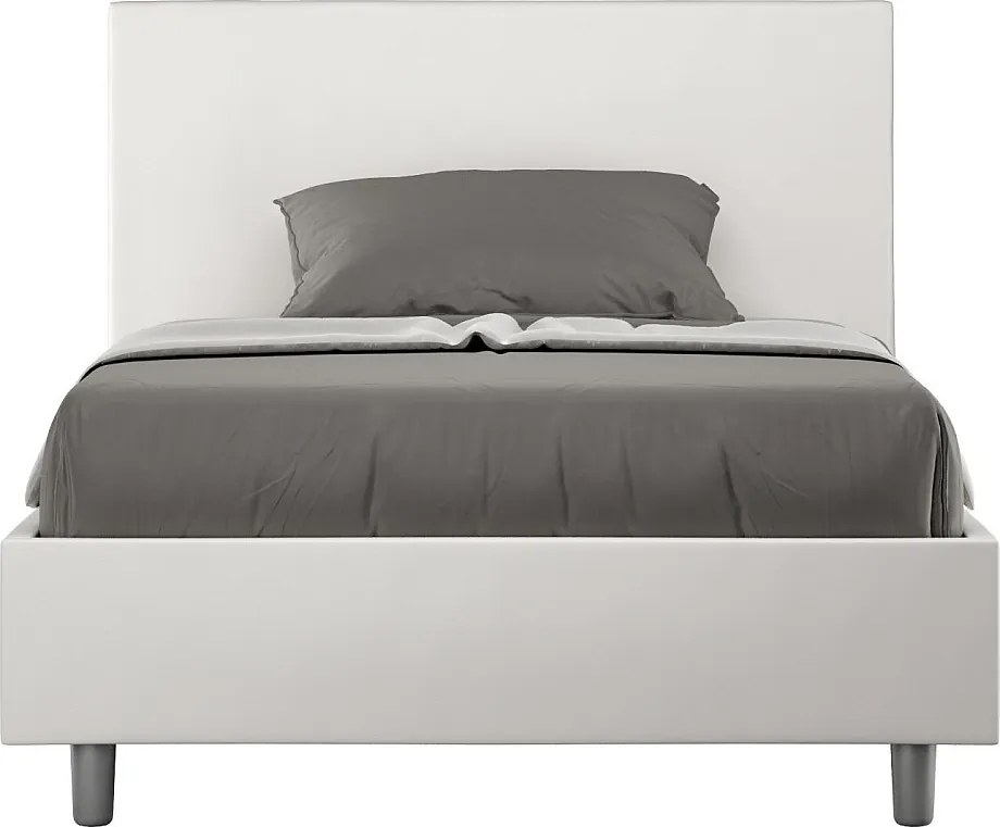 Łóżko wyposażone w stelaż z listwami z pojemnikiem tapicerowane 120x200 sztucznej skóry biały Adele