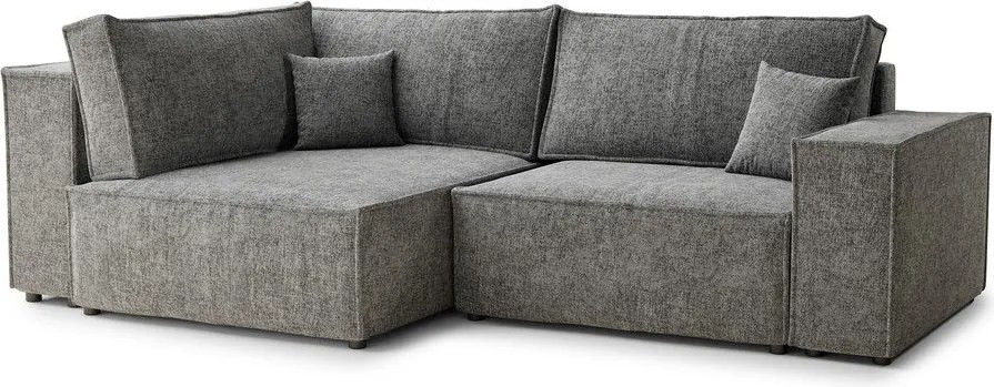 Szary rozkładany narożnik ze schowkiem z tkaniny szenilowej (lewostronny/w kształcie litery L) Tonga – Maison de Rêve