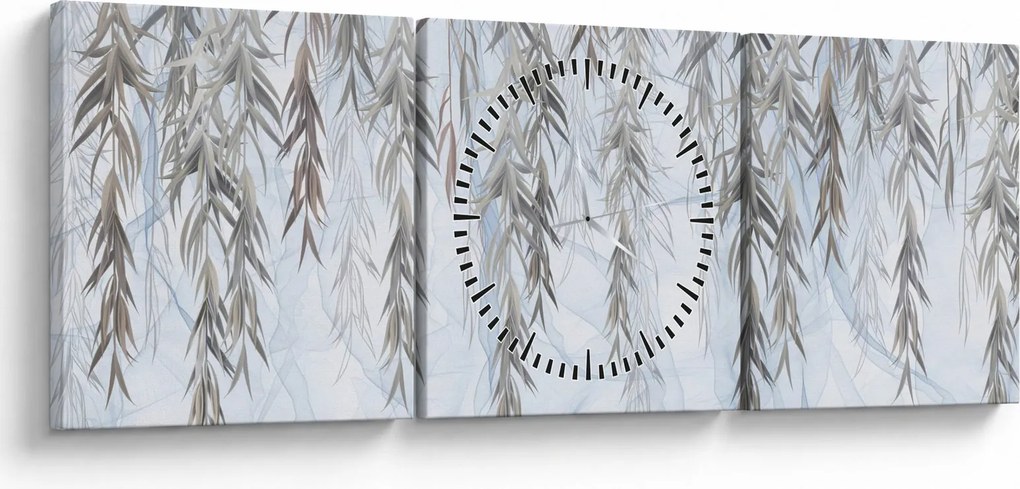 Obraz - Gałązki wierzby na niebieskim tle (z zegarem) (90x30 cm)