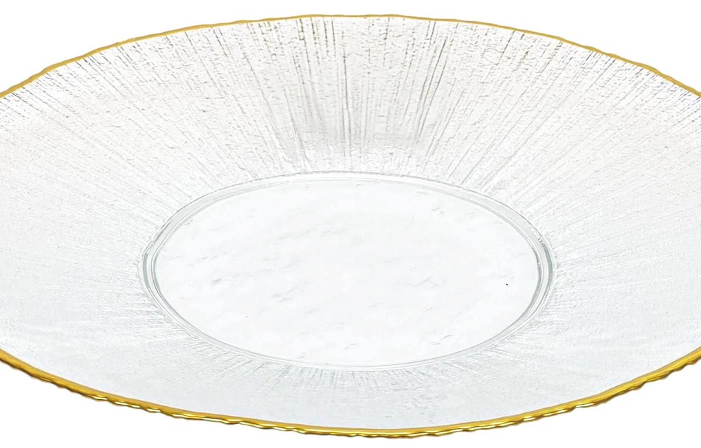 Szklany talerz płaski ze złotą obwódką DATURA, 28 cm