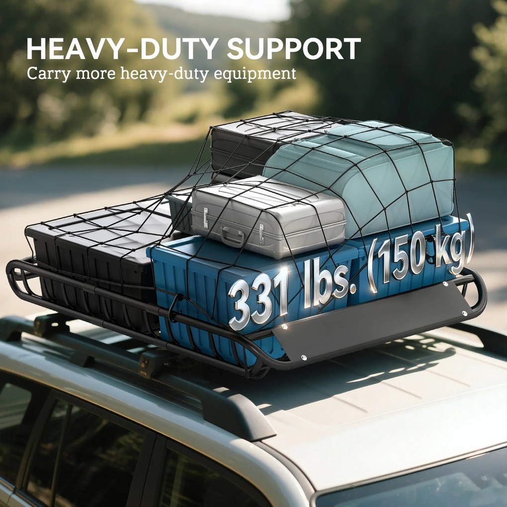 SPORTNOW Uniwersalny Bagażnik Dachowy Kosz Dachowy z Deflektorem Wiatru, do 150 kg, 116 x 92 x 11,5 cm na SUV-y i Pickupy, Czarny | Aosom PL