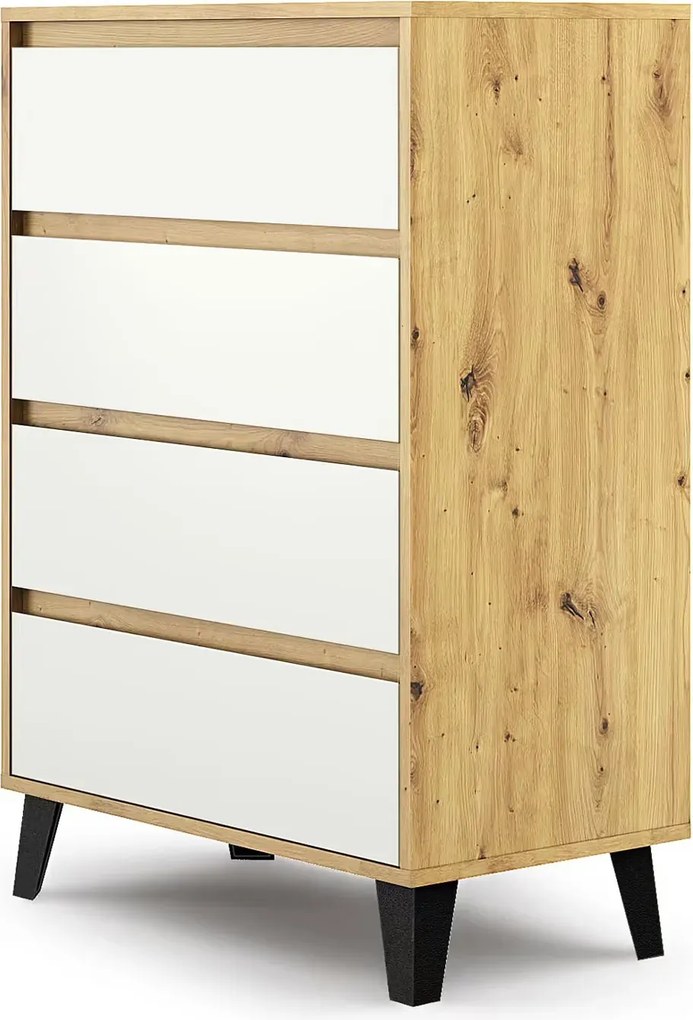 Minimalistyczna komoda na czarnych nóżkach dąb artisan + biały F3-E67