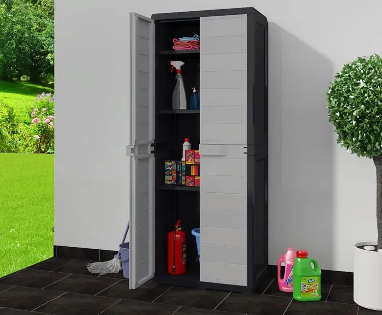 Szara szafa gospodarcza z 3 półkami czarny + szary R8-Z61