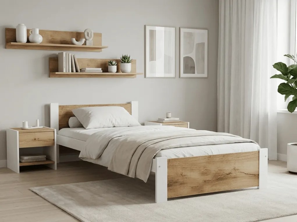 Łóżko IKAROS 90 x 200 cm, dąb artisan/biały Stelaż: Ze stelażem listwowym rolowanym elastycznym, Materac: Materac Sommera 18 cm