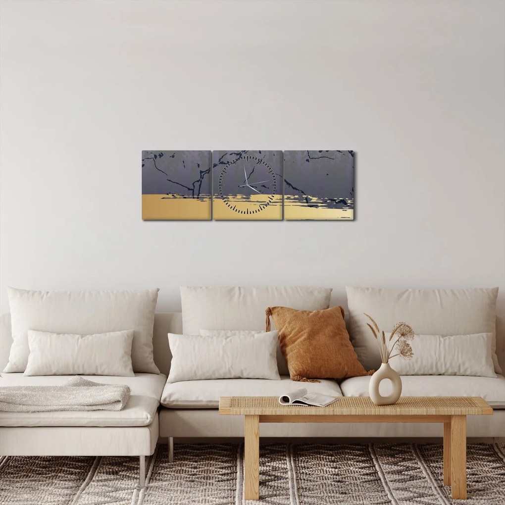 Obraz - Niebiesko-złota abstrakcja N⁰1 (z zegarem) (90x30 cm)