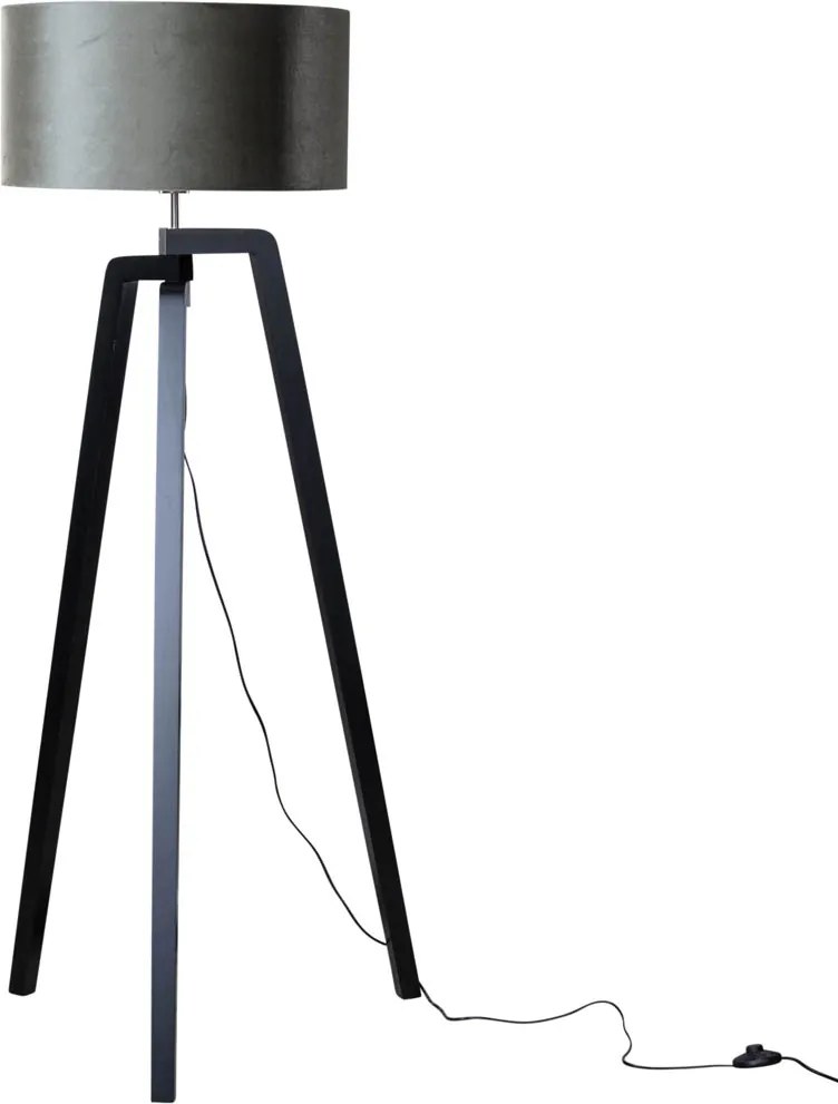 Lampa podłogowa Puros - Czarna z zielonym aksamitnym abażurem 50cm