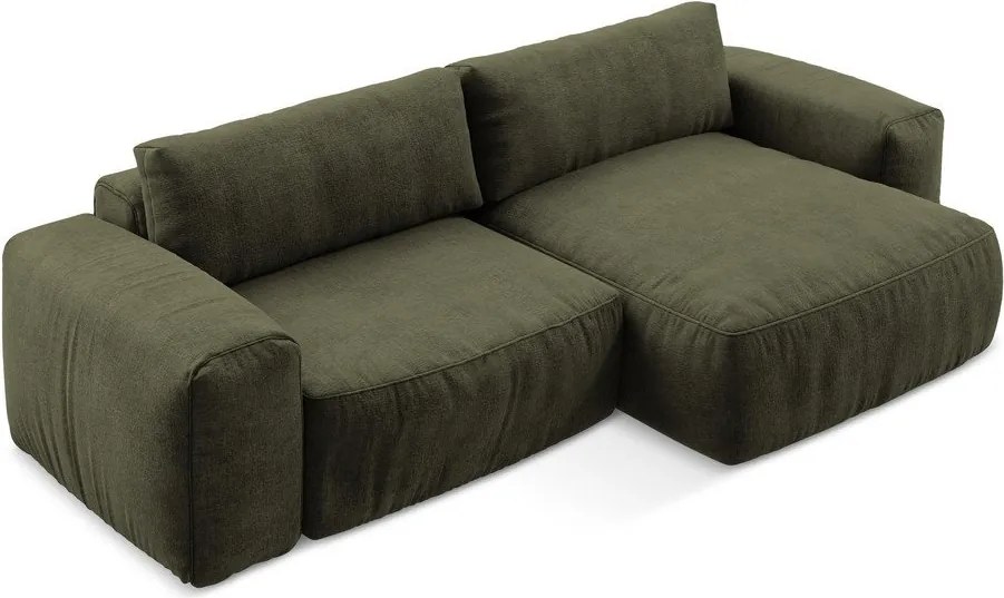 Zielony rozkładany narożnik z tkaniny szenilowej (prawostronny/z szezlongiem) Kuki – Makamii