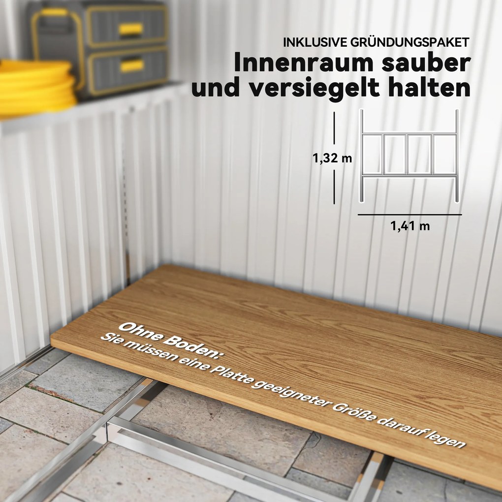 Outsunny Metalowy Domek na Narzędzia 2,81m² 154x206,5x181 cm z Dachem i Fundamentem