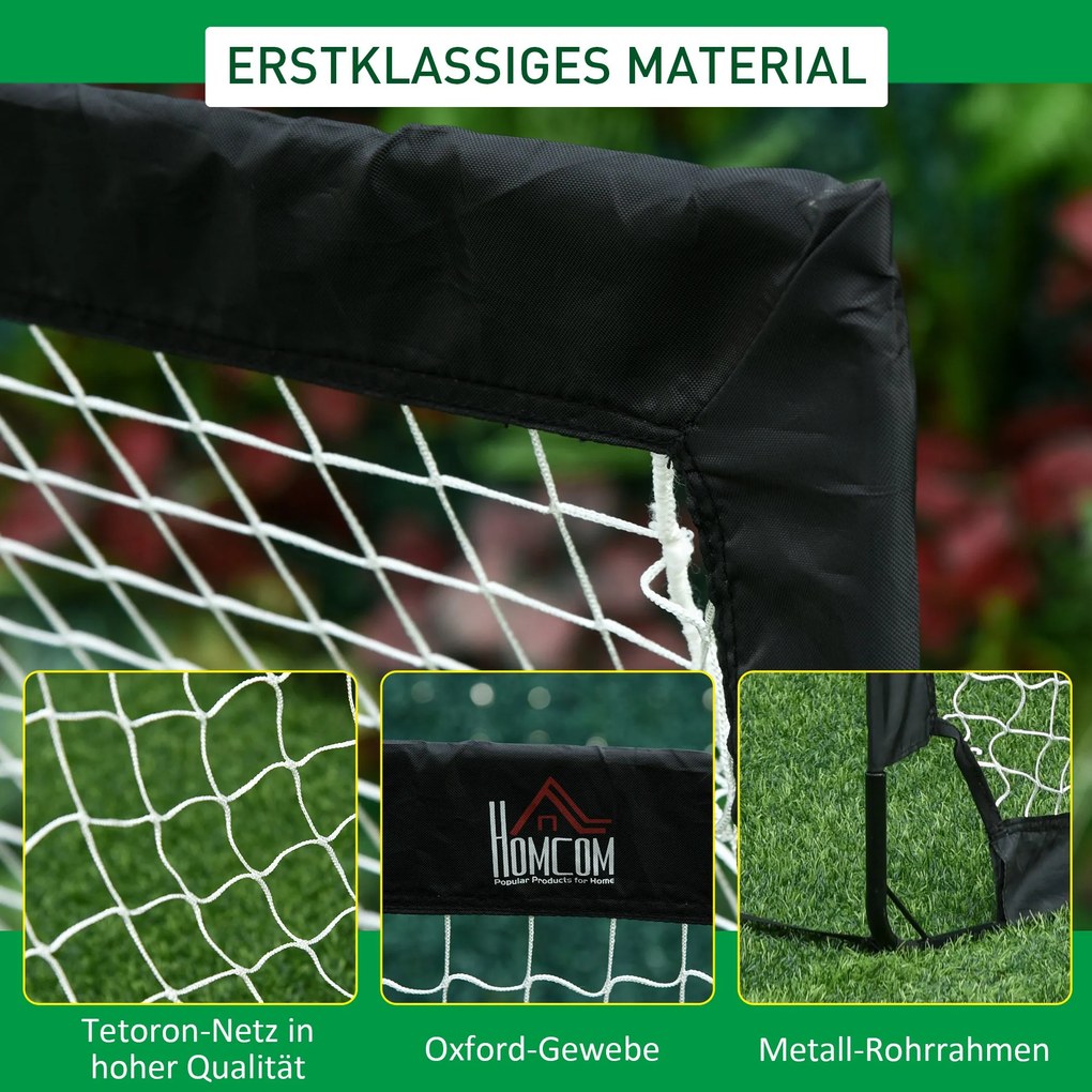 Bramki do piłki nożnej HOMCOM, siatka na piłkę, zestaw 2 mini bramek, składane, metal, tkanina Oxford, dla dzieci, na zewnątrz, czarne, 183 x 90 x 90 cm