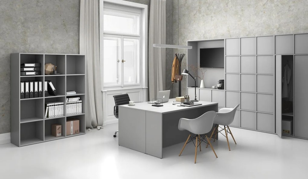 Szafa biurowa FRAME, niska, 3 drzwi, 1299 x 450 x 881 mm, PUSH-lock, szary
