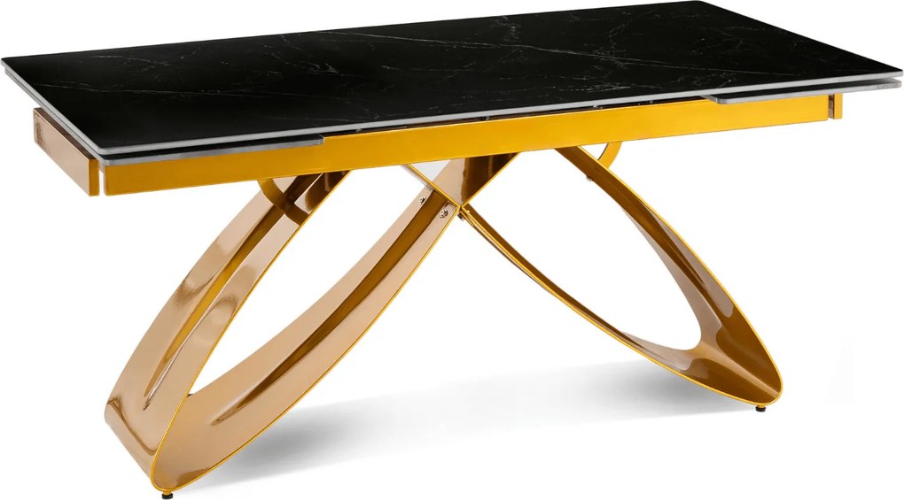 Zestaw Stół Rozkładany LUIGI 160-240 cm Czarny/Złoty i 4 Krzesła Tapicerowane YORK Czarne Glamour