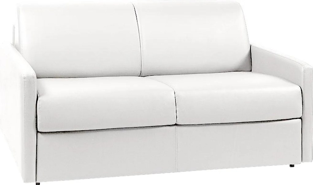 Kanapa 2-osobowa z ekspresowym mechanizmem rozkładania z ekoskóry CALIFE - Kolor: biały - Miejsce do spania: 120 cm - Materac 22 cm z pamięcią kształtu