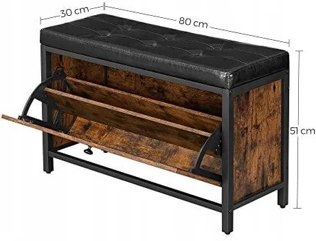 Szafka na buty z ławką TAYLOR 80x30 cm, rustykalny brąz/czarny