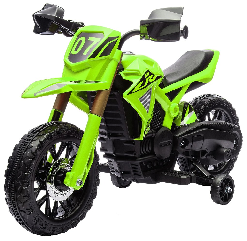 AIYAPLAY motocykl elektryczny dla dzieci 3-8 lat z kółkami pomocniczymi klaksonem dźwiękiem startu zielony mały średni duży motocykl | Aosom PL