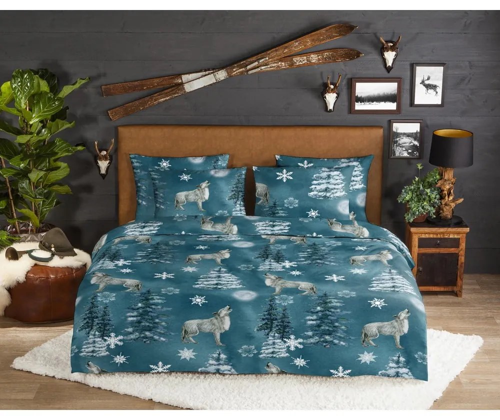 Morska flanelowa pościel jednoosobowa 140x220 cm Midnight – Good Morning