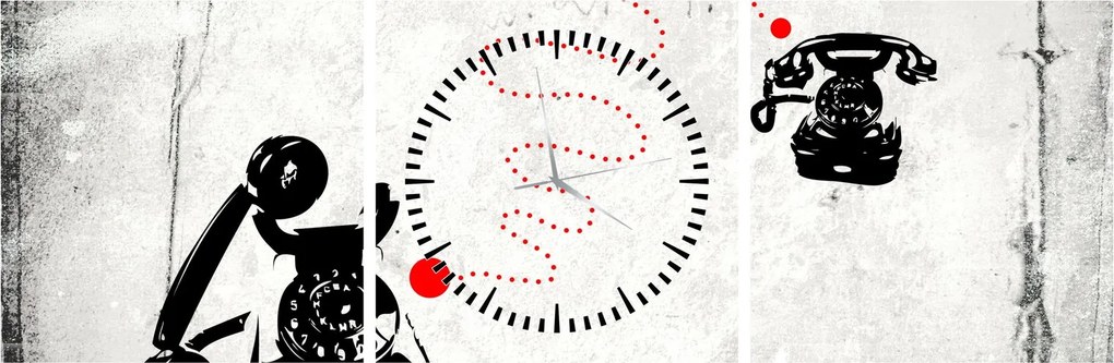 Obraz - Rysunek telefonu w stylu Banksy (z zegarem) (90x30 cm)