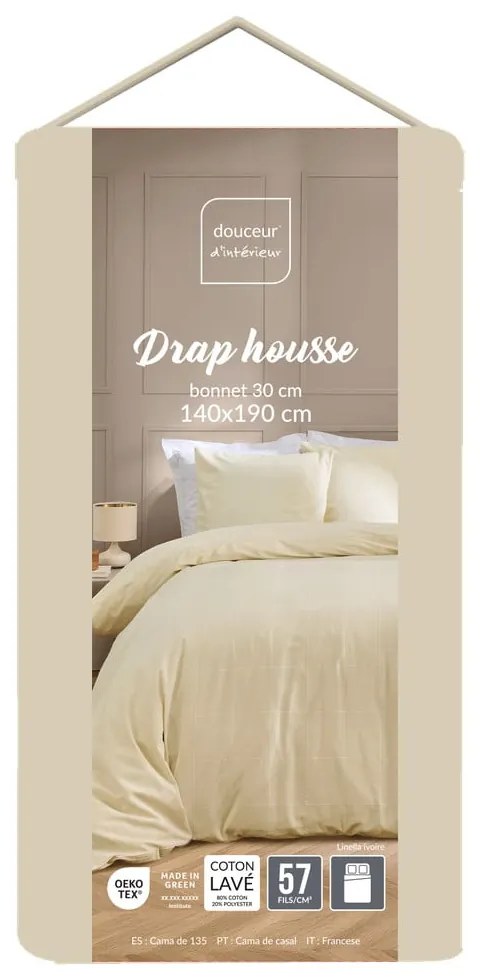 Prześcieradło w kolorze kości słoniowej 140x190 cm Linella – douceur d'intérieur