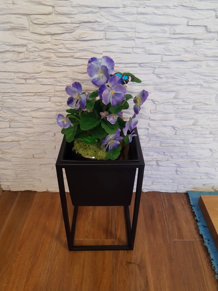 Kwietnik stojący metal LOFT stojak na kwiaty : Kolor Stelaża - Czarny , Rozmiar - 20x20 cm, Wysokość - 35 cm