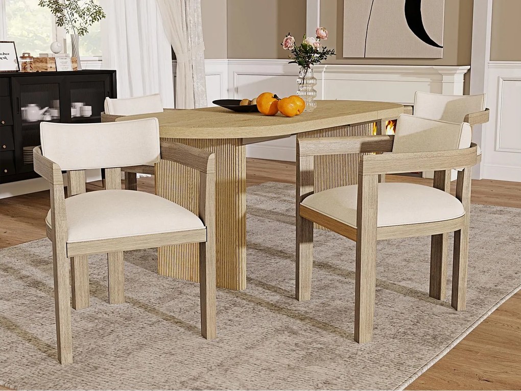 Zestaw 4 krzeseł z litego drewna z podłokietnikami - konstrukcja z litego drewna - pokrycie z lnu - naturalny