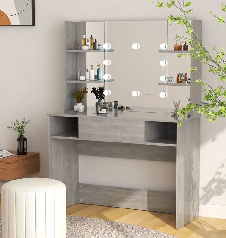 Toaletka do makijażu z żarówkami LED szarość betonu- Zowros 3X