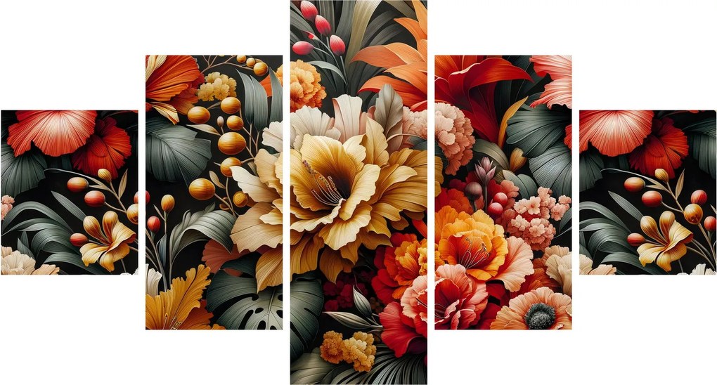 Obraz - Pomarańczowo-czerwone kwiaty (125x70 cm)