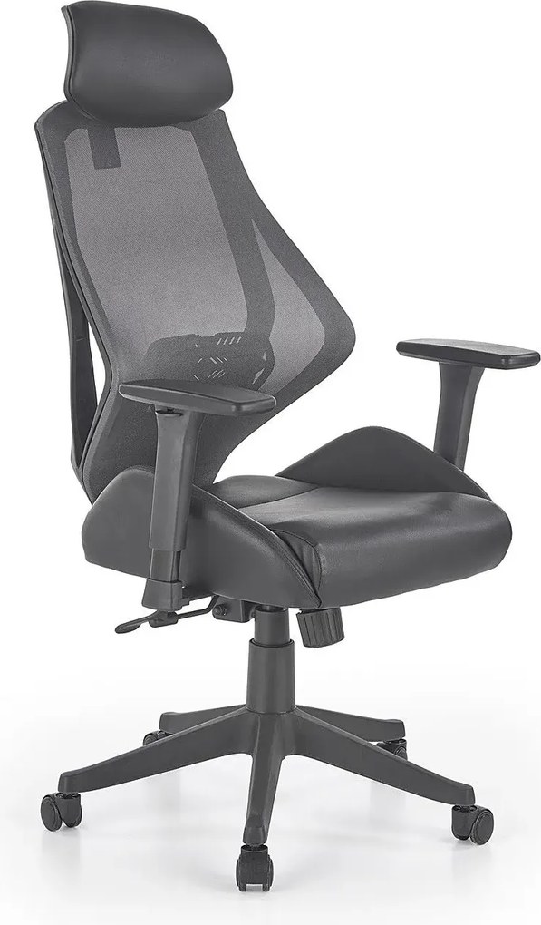 Ergonomiczny czarny fotel obrotowy z regulacją oparcia i zagłówkiem D8-W52
