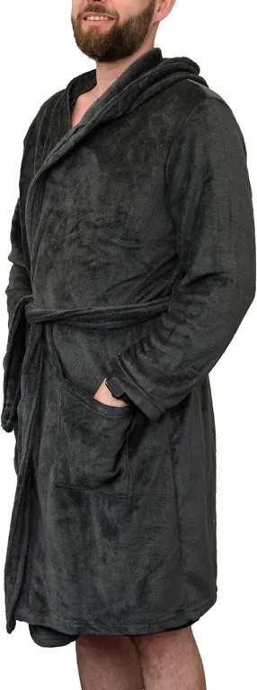Szlafrok z mikropluszu z kapturem SPIRIT, szary Wielkość: L