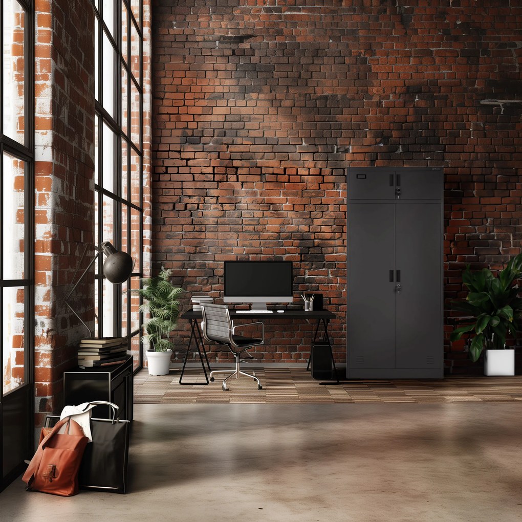 Wielokomorowa szafa socjalna z miejscem na ubrania BORYS, 900 x 1850 x 500 mm, antracytowa