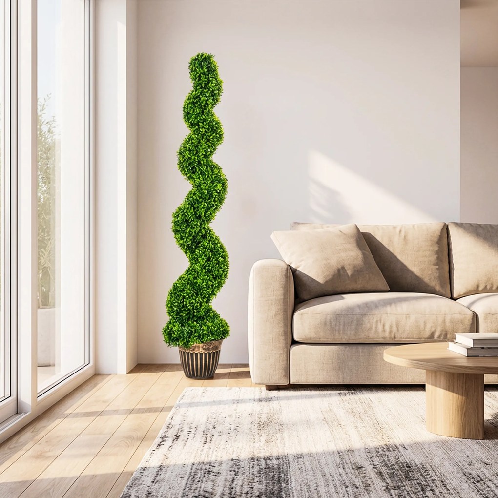 HOMCOM Bukszpan spiralny, zestaw 2 szt. roślin sztucznych, z donicą, wysokość 150 cm, zielony | Aosom PL