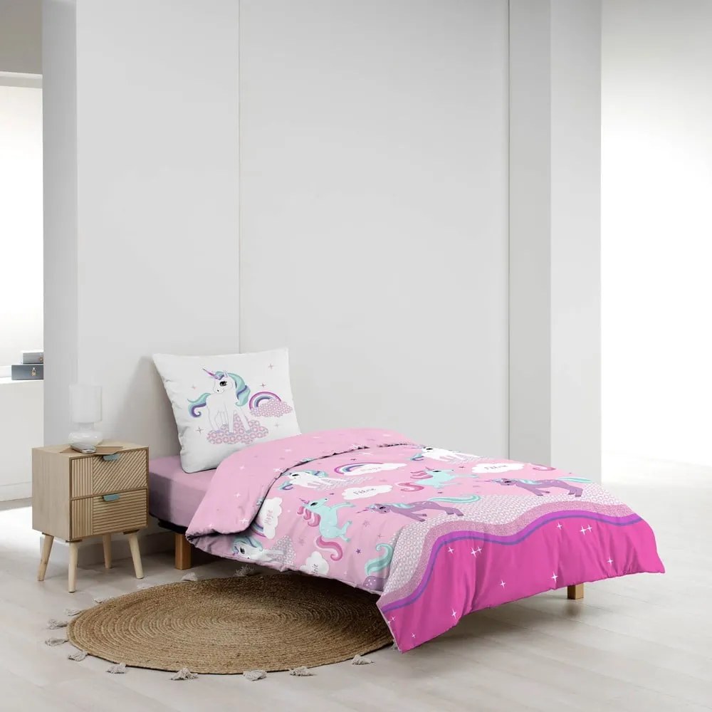 Różowa bawełniana pościel dziecięca jednoosobowa 140x200 cm Licorne – douceur d'intérieur