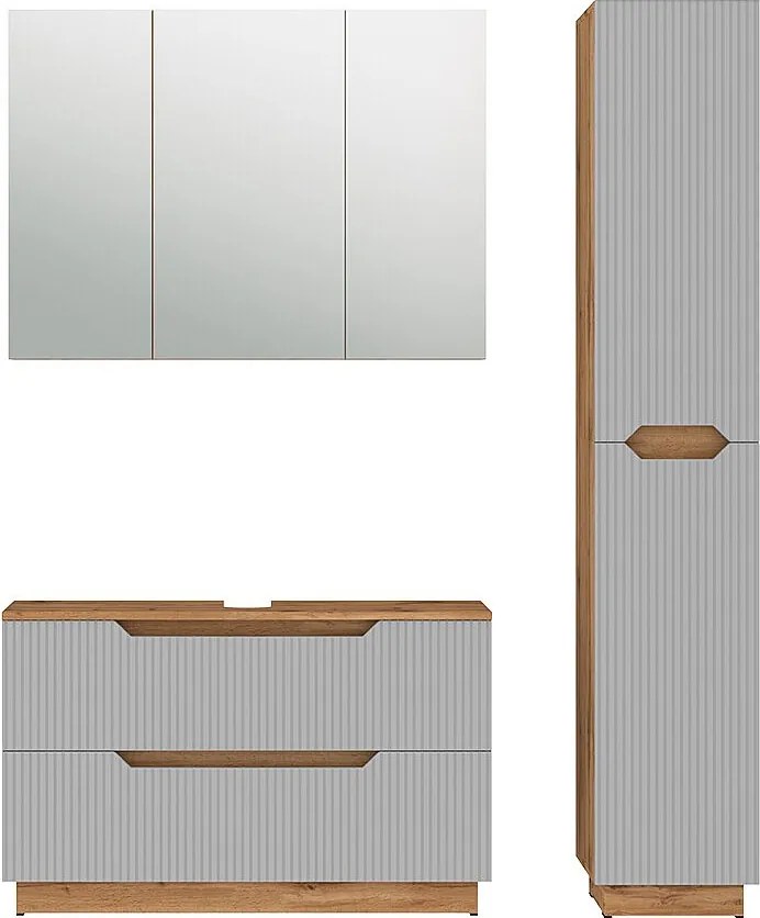 Zestaw mebli łazienkowych dąb/szary w paski 99.4x32x62.5 lotta