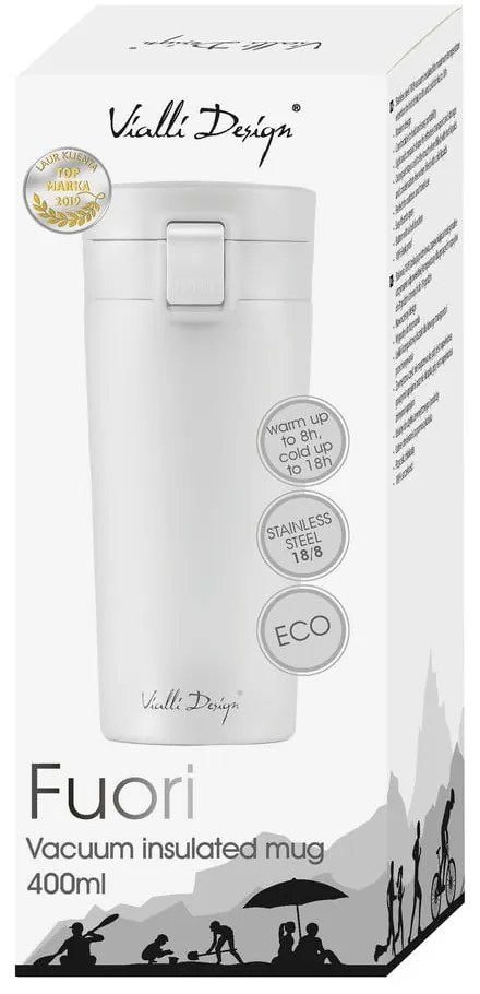 Biały podróżny kubek termiczny Vialli Design Fuori, 400 ml