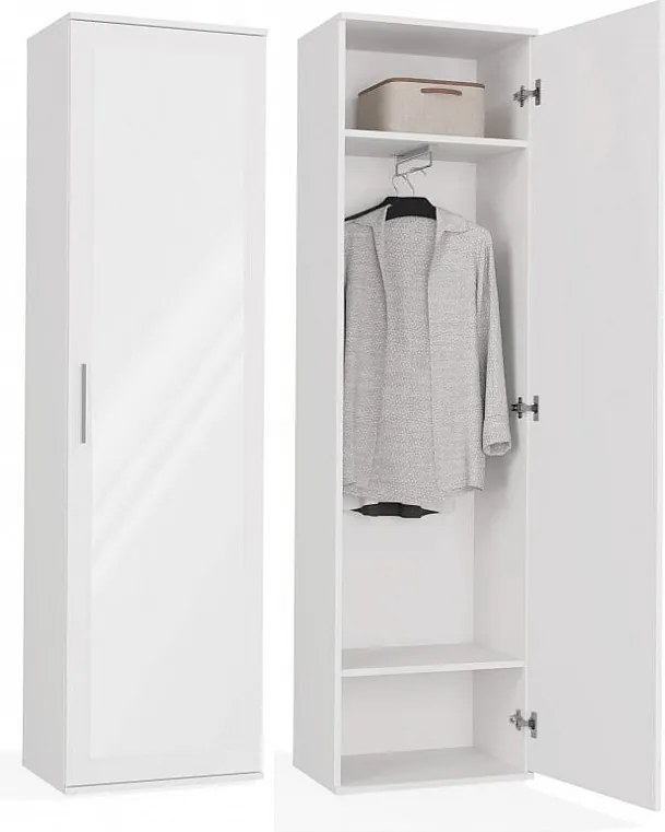 Szafa Duo | Biała | Nowoczesna Szafa z lustrem | 50x35x180 cm | Przedpokój