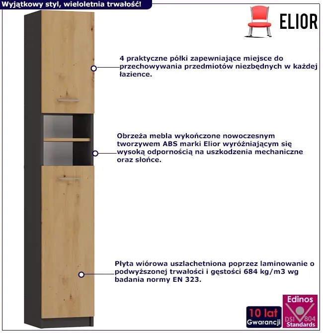 Słupek łazienkowy antracyt + dąb artisan L9-B87