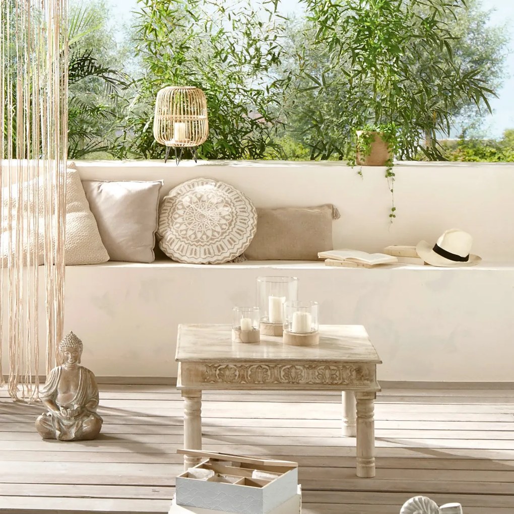 Komplet świeczników ze szkła Ete z drewnianymi podstawkami, 3 sztuki