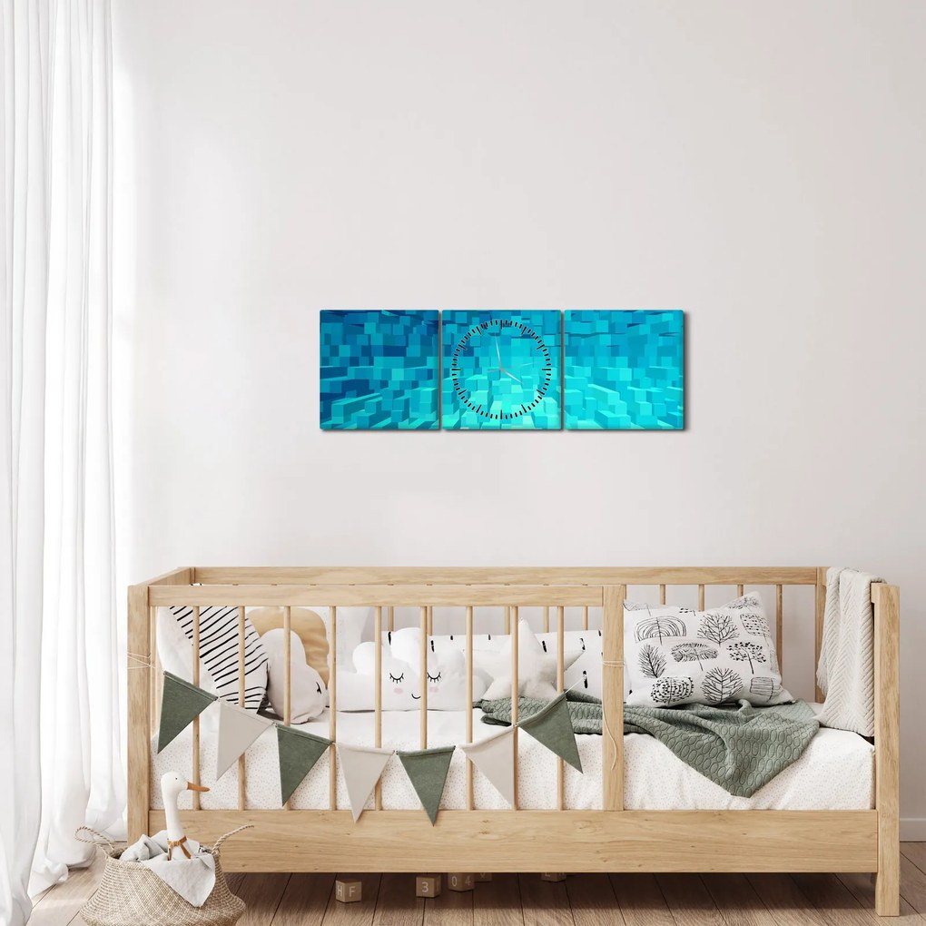 Obraz - abstrakcyjne kostki (z zegarem) (90x30 cm)