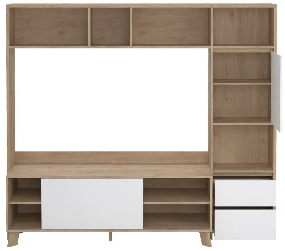 Biało-naturalny zestaw pod TV w dekorze dębu 209x183x48 cm Next – Tvilum