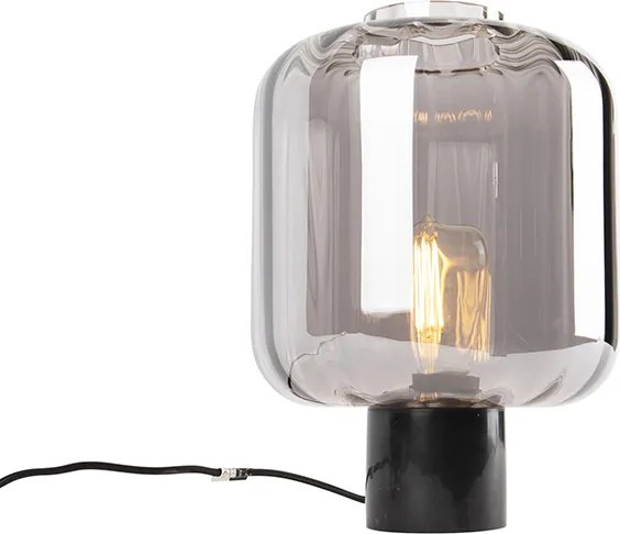 Designerska lampa stołowa czarna z dymionym szkłem - Qara