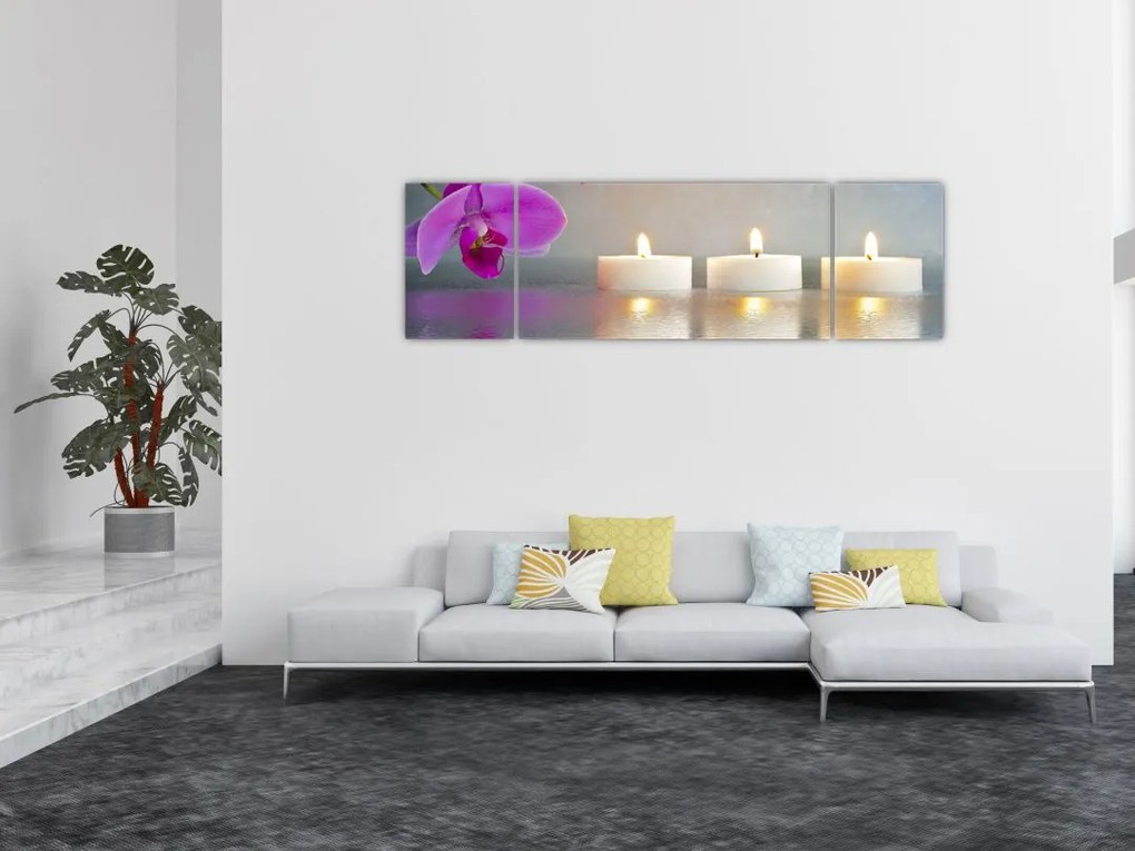 Obraz świec na wodzie (170x50 cm)