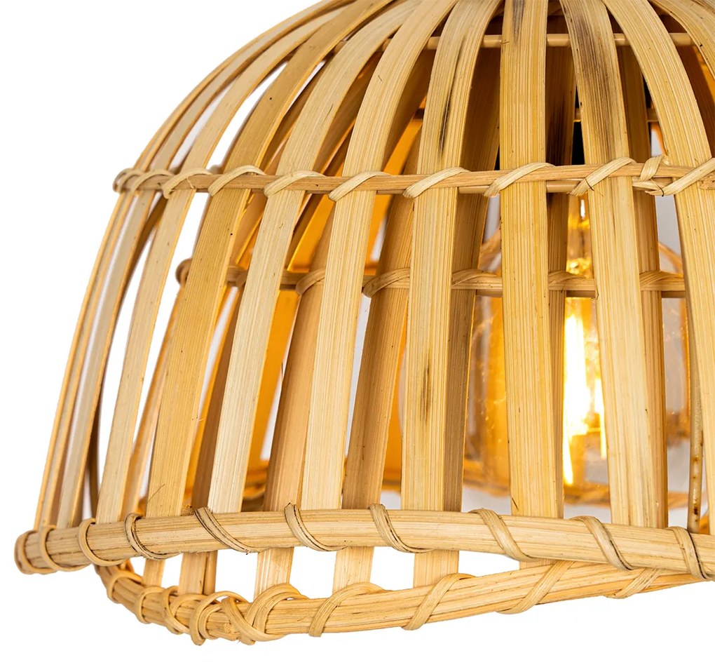 Orientalna lampa wisząca czarna z naturalnym bambusem 3-światłowa - PuaKolonialny Oswietlenie wewnetrzne