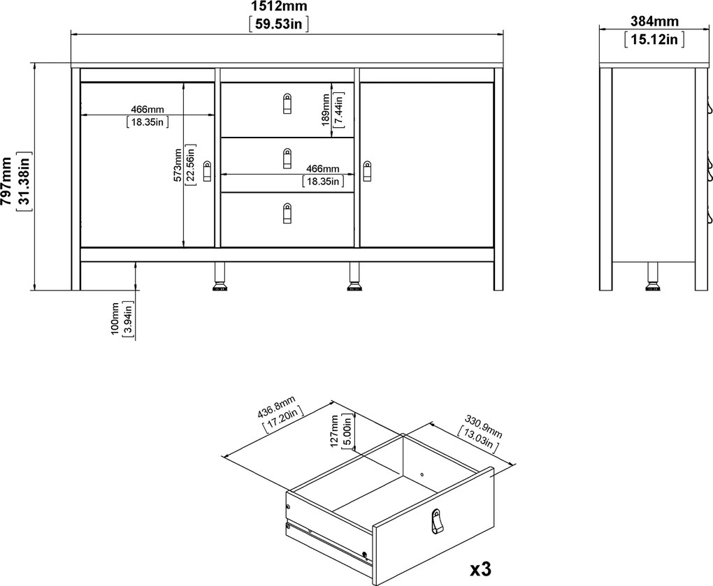 Komoda pokojowa w kolorze czarnym Madrid 3+2
