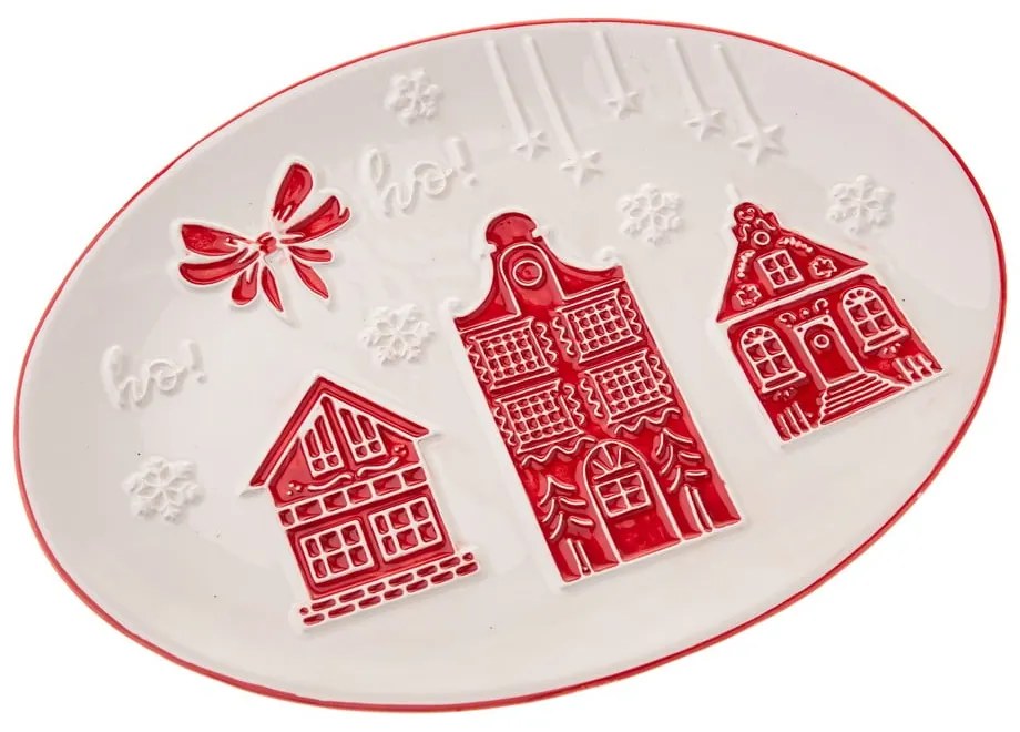 Biały ceramiczny talerz ze świątecznym motywem do serwowania Christmas cottage – Dakls