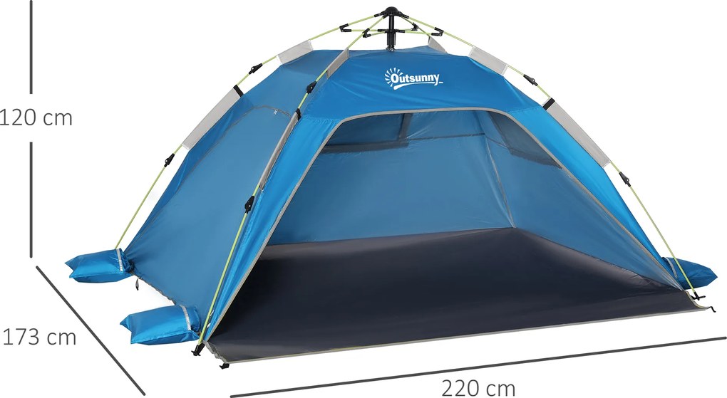 Outsunny Namiot plażowy Pop-up, rama z włókna szklanego, 4 kieszenie, okna z siatki, elastyczny, Niebieski