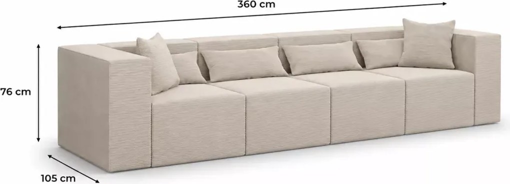 Kanapa modułowa 4-osobowa Terospito XL - nowoczesna sztruksowa sofa z poduszkami