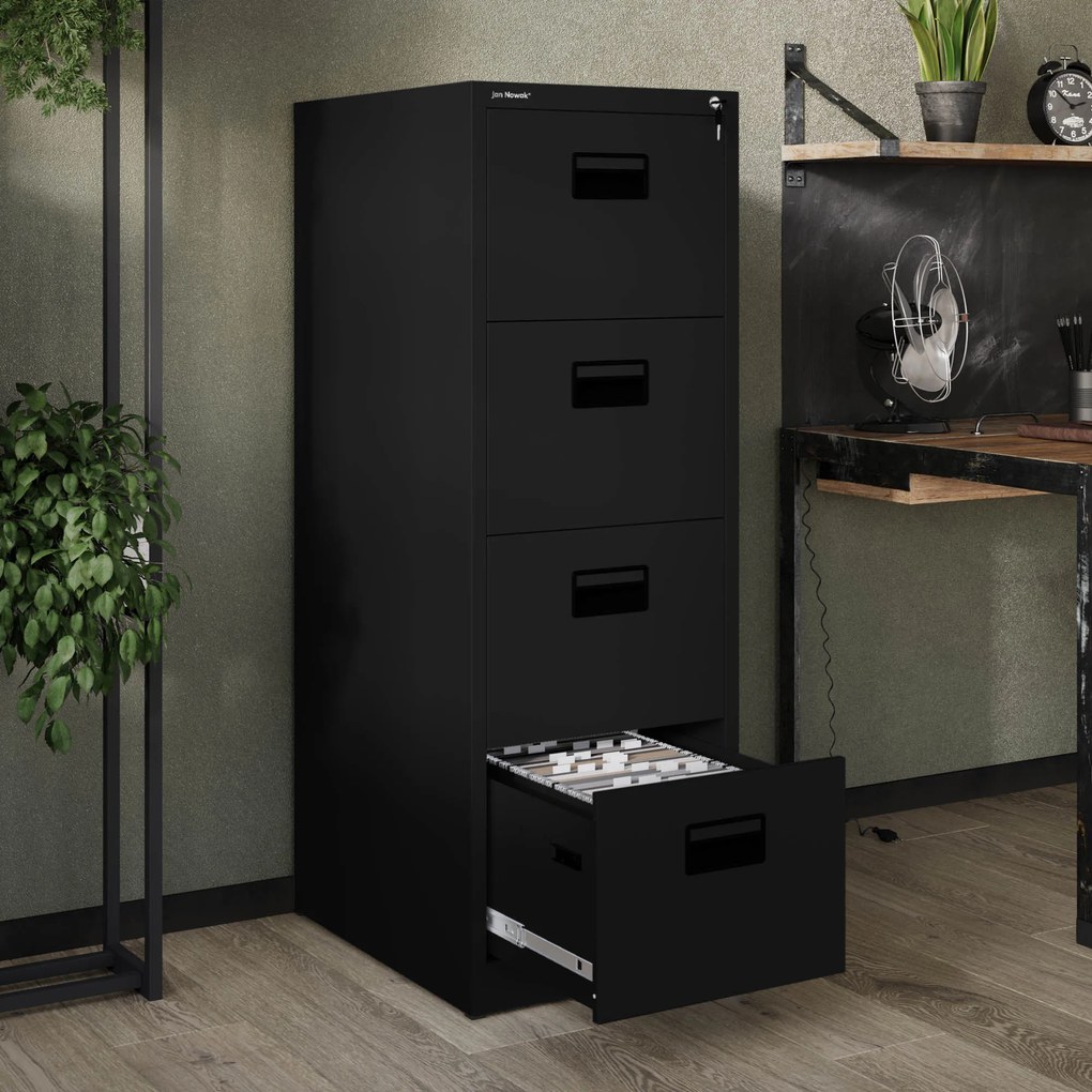 Szafa kartotekowa metalowa z 4 szufladami czarna, 460x1320x620 mm: SARA
