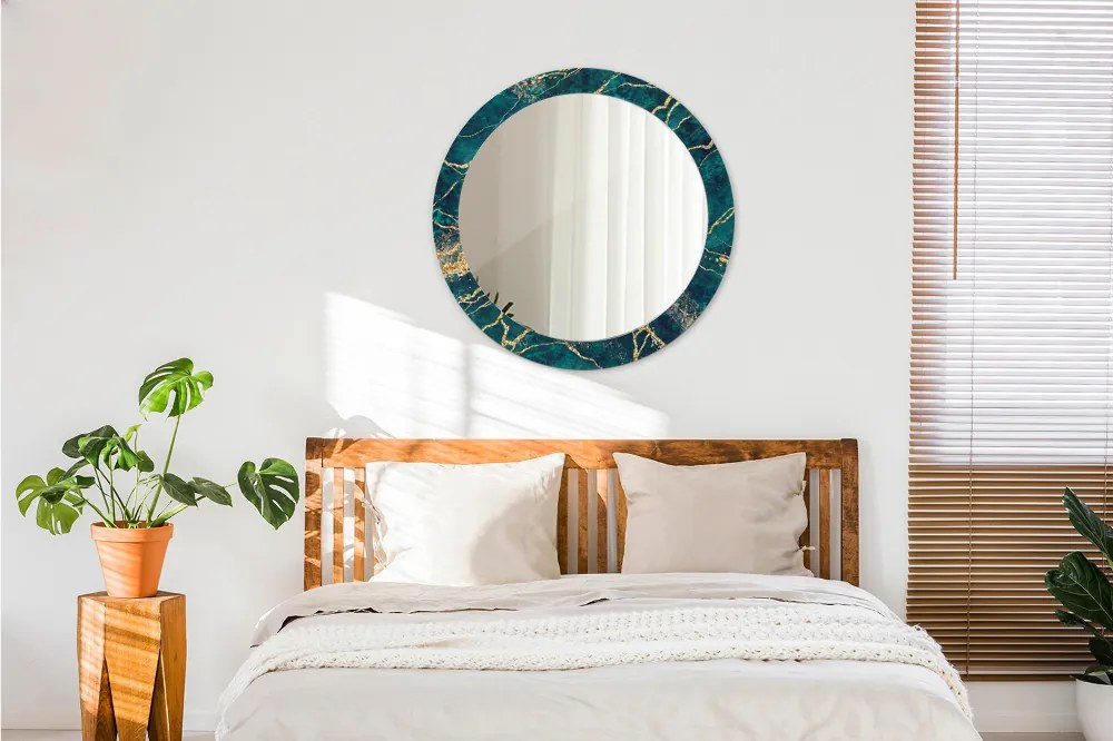 Lustro dekoracyjne okrągłe Zielony marmur malachitowy
