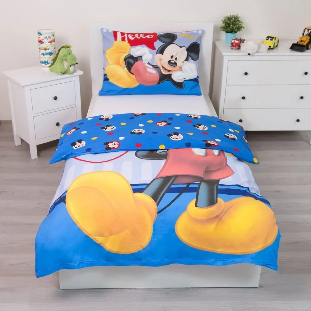 Bawełniana jednoosobowa pościel dziecięca 140x200 cm Mickey "Hello" – Jerry Fabrics