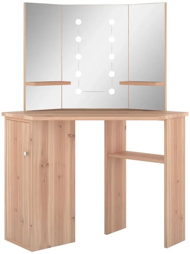 Dębowa narożna toaletka z półkami i szafką T5-E53